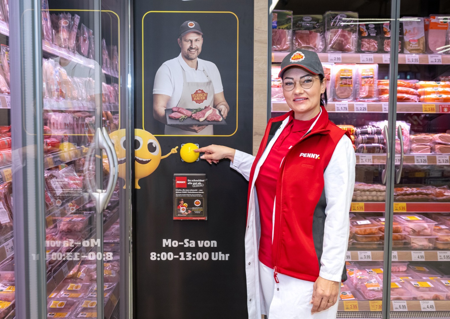 Ein Mitarbeiter steht vor einer Kühlteke.